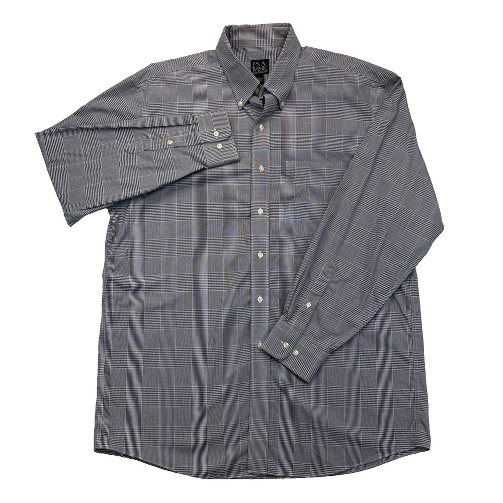 Jos. A. Bank Traveler's Collection Dress Shirt Mens L Glen Plaid Cotton Preppy